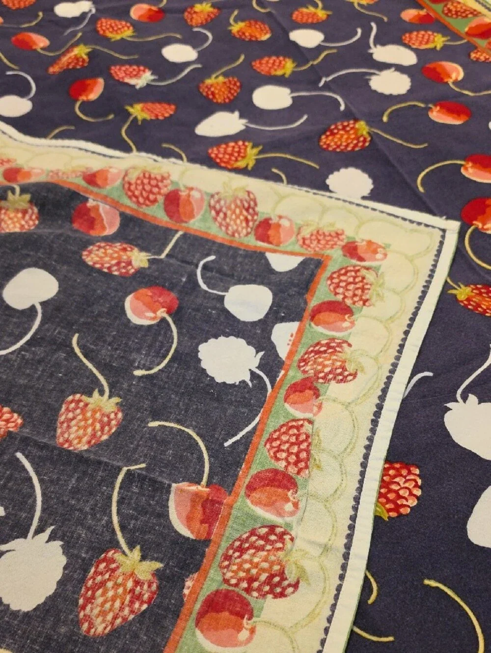 Vintage Navy Strawberry & Cherry Print Decorative Tablecloth